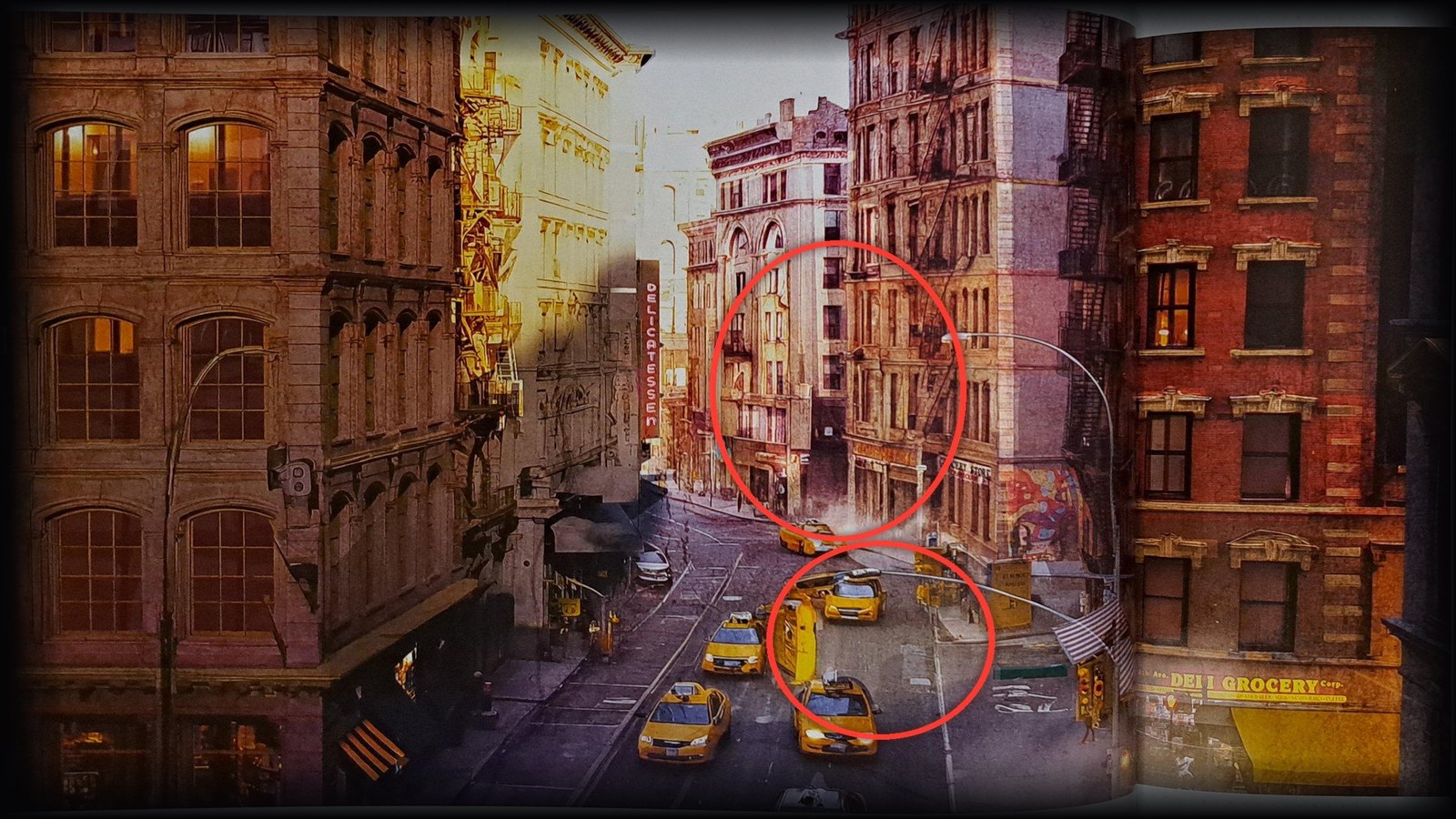 Concept art spread from the Spider-Man: Brand New Day art book with flagged details circled